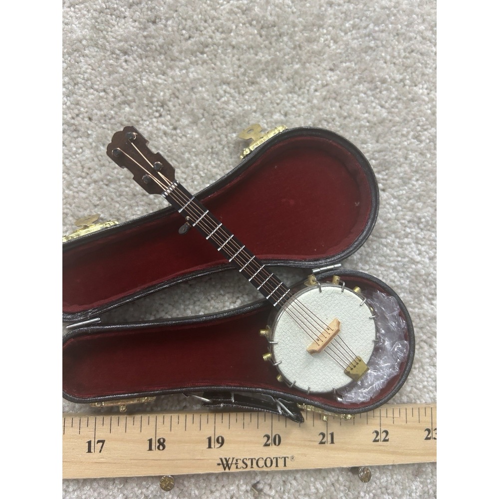 Realistic Mini Dollhouse Banjo Wooden Musical Instrument Toy Model With Case